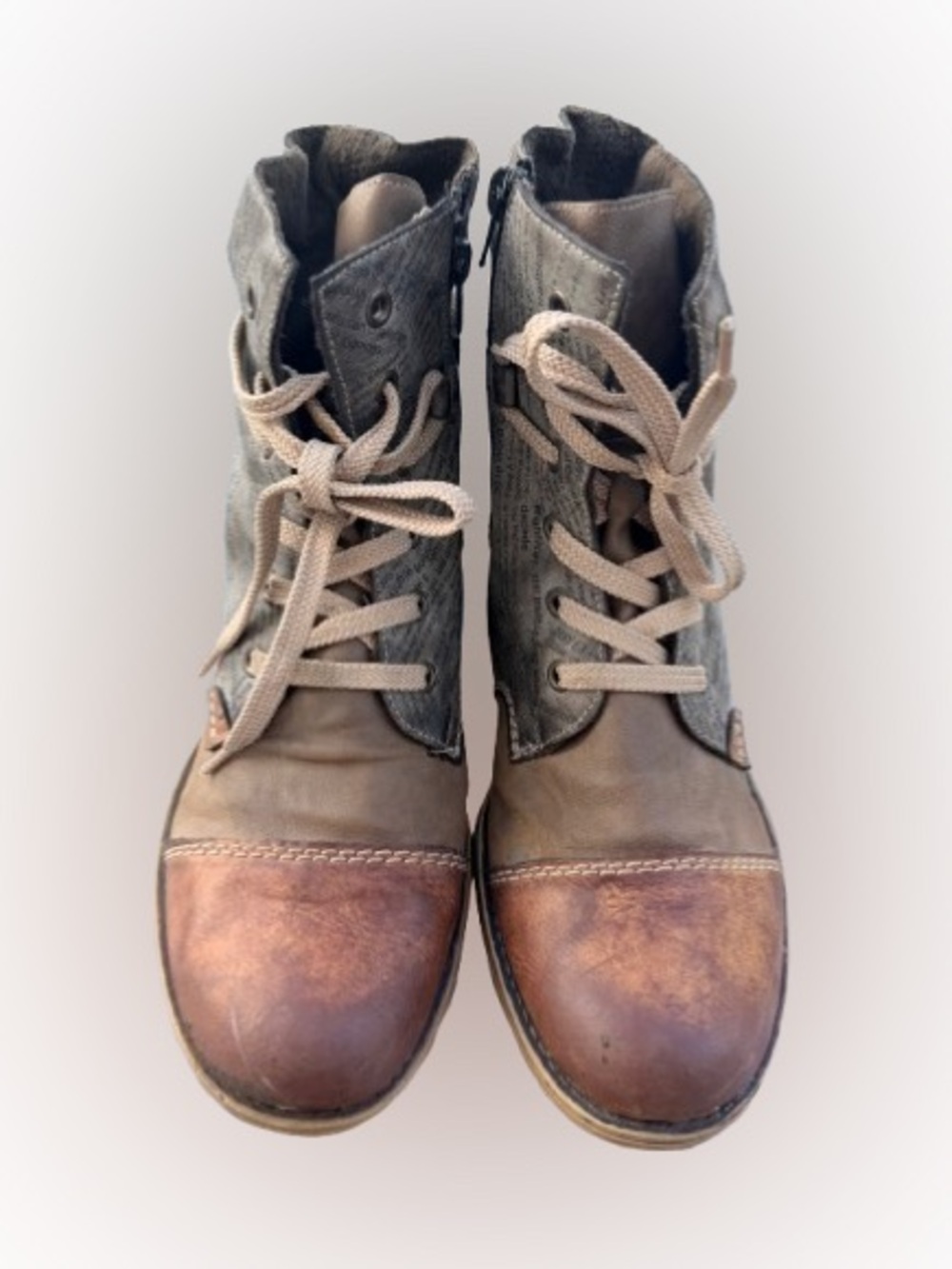 Rieker Lace Up Ankle Boots EU 41 US 10 Brown Gray Leather Comfort Combat Boots